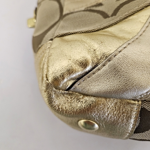 Coach Mosaic Leather Patchwork Shoulder Tote Bag in Gold and Tan F0993-F14004 - Picture 11 of 17